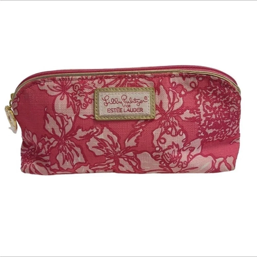 Lilly Pulitzer for Estée Lauder pink floral cosmetic / makeup bag New